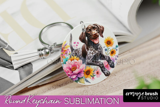 German Shorthaired Pointer Keychain - Dog mom Floral Keychain Sublimation Design Sublimation OrangeBrushStudio 