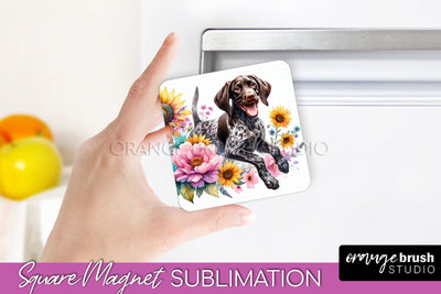 German Shorthaired Pointer Magnet Sublimation - Dog Mom Floral Magnet PNG Design Sublimation OrangeBrushStudio 