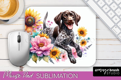 German Shorthaired Pointer Mouse Pad Design - Dog Mom Floral Mousepad Sublimation Sublimation OrangeBrushStudio 