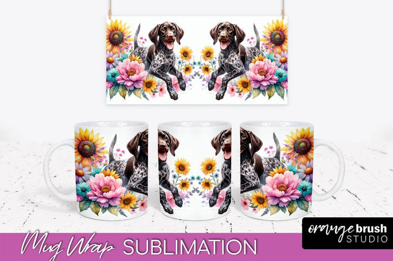 German Shorthaired Pointer Mug Wrap - Dog Mom Floral Coffee Mug PNG Sublimation Sublimation OrangeBrushStudio 
