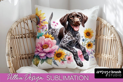German Shorthaired Pointer Pillow Cover - Dog Mom Floral Pillow Sublimation Sublimation OrangeBrushStudio 