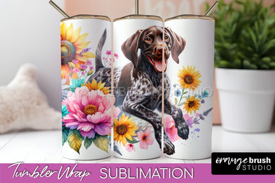 German Shorthaired Pointer Tumbler Wrap - Dog Mom Floral Tumbler Sublimation Sublimation OrangeBrushStudio 