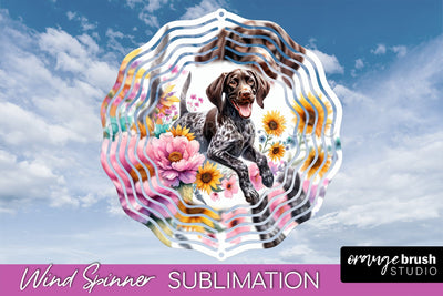 German Shorthaired Pointer Wind Spinner, Dog Mom Floral Wind Spinner Sublimation Sublimation OrangeBrushStudio 