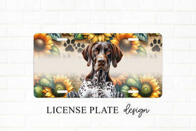 German Shorthaired Pointer With Sunflowers License Plate PNG Sublimation BijouBay 