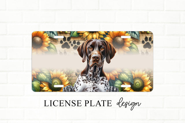 German Shorthaired Pointer With Sunflowers License Plate PNG Sublimation BijouBay 