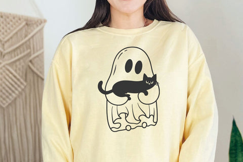 Ghost And Black Cat SVG, Cute Halloween SVG, Boo SVG, Spooky Black Cat svg, Funny Ghost Clipart, Files for Cricut, Silhouette File, Vectors SVG DesignDestine 