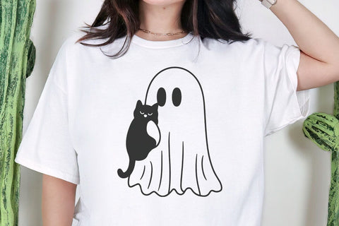 Ghost And Black Cat SVG, Cute Halloween SVG, Boo SVG, Spooky Black Cat svg, Funny Ghost Clipart, Files for Cricut, Silhouette File, Vectors SVG DesignDestine 