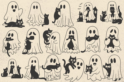 Ghost And Black Cat SVG, Cute Halloween SVG, Boo SVG, Spooky Black Cat svg, Funny Ghost Clipart, Files for Cricut, Silhouette File, Vectors SVG DesignDestine 