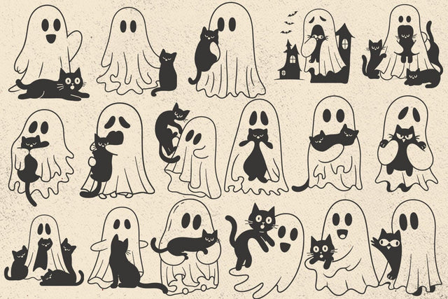 Ghost And Black Cat SVG, Cute Halloween SVG, Boo SVG, Spooky Black Cat svg, Funny Ghost Clipart, Files for Cricut, Silhouette File, Vectors SVG DesignDestine 