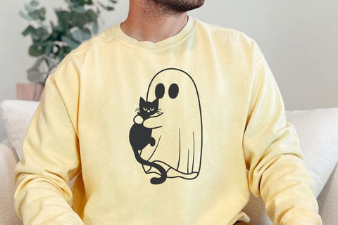 Ghost And Black Cat SVG, Cute Halloween SVG, Boo SVG, Spooky Black Cat svg, Funny Ghost Clipart, Files for Cricut, Silhouette File, Vectors SVG DesignDestine 