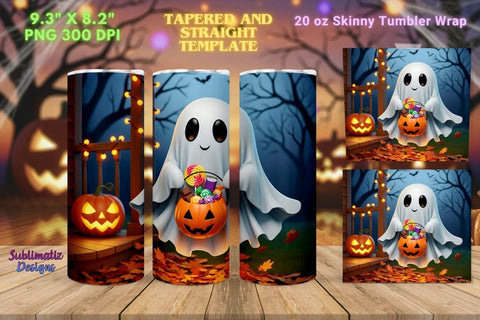 Ghost and Candy Halloween Tumbler Wrap | Halloween Tumbler Wrap for Sublimation Sublimation Sublimatiz Designs 