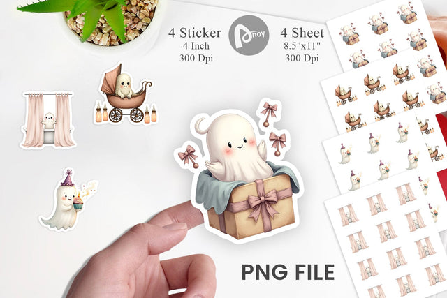 Ghost Baby Shower Sticker Sublimation artnoy 