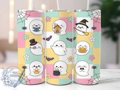 Ghost Bat Pastel Glow 20oz Tumbler, Ghost Motif, Bat Accent, Pastel Theme, Glow Effect, Halloween Charm, Skinny Tumbler, Sublimation PNG Sublimation ToriDesigns 