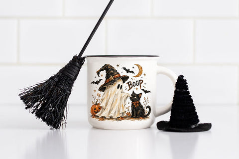 Ghost Booping Black Cat PNG, Witchy Halloween Shirt PNG Sublimation Pickled Thistle Creative 