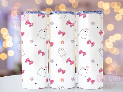 Ghost Bow Polka Glow 20oz Tumbler, Ghost Motif, Bow Accent, Polka Dot, Glow Effect, Halloween Charm, Skinny Tumbler, Sublimation PNG Sublimation SvggirlplusArt 
