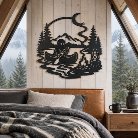 Ghost Camping Laser SVG, Spooky Lake Metal Art DXF, Halloween Campfire CNC File, Halloween Mountain Forest Plasma Cutting Design SVG HappyDesignStudio 