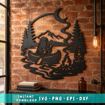 Ghost Camping Laser SVG, Spooky Lake Metal Art DXF, Halloween Campfire CNC File, Halloween Mountain Forest Plasma Cutting Design SVG HappyDesignStudio 