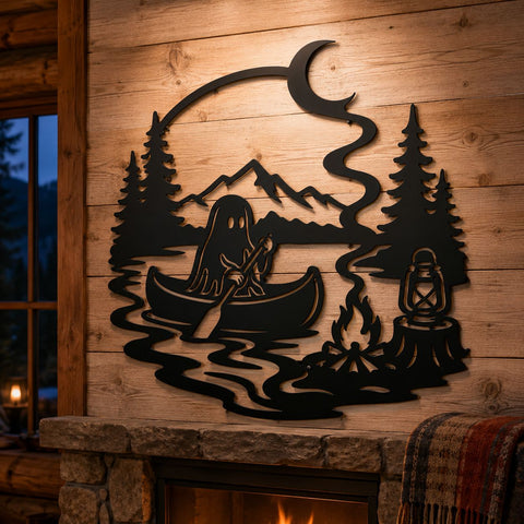 Ghost Camping Laser SVG, Spooky Lake Metal Art DXF, Halloween Campfire CNC File, Halloween Mountain Forest Plasma Cutting Design SVG HappyDesignStudio 