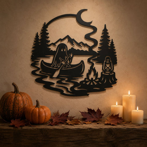 Ghost Camping Laser SVG, Spooky Lake Metal Art DXF, Halloween Campfire CNC File, Halloween Mountain Forest Plasma Cutting Design SVG HappyDesignStudio 