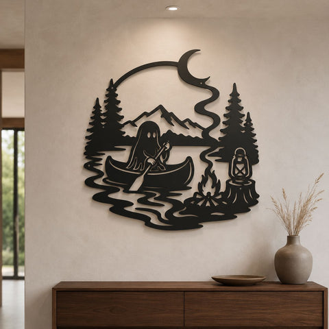 Ghost Camping Laser SVG, Spooky Lake Metal Art DXF, Halloween Campfire CNC File, Halloween Mountain Forest Plasma Cutting Design SVG HappyDesignStudio 