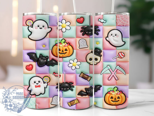 Ghost Candy Pastel Glow 20oz Tumbler, Ghost Motif, Candy Theme, Pastel Palette, Glow Effect, Halloween Charm, Skinny Tumbler, Sublimation PNG Sublimation ToriDesigns 