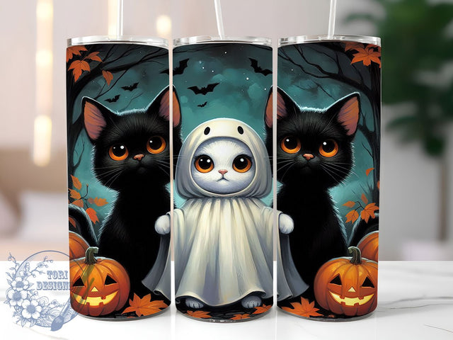 Ghost Cat Happy Halloween Tumbler, Ghost Cat Cup, Spooky Cat Wrap, 20Oz Sublimation Design, Cute Halloween Mug, Autumn Ghost Drinkware, Halloween Cat Tumbler Sublimation ToriDesigns 