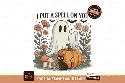 Ghost cat pumpkin floral Halloween image Sublimation Designangry 