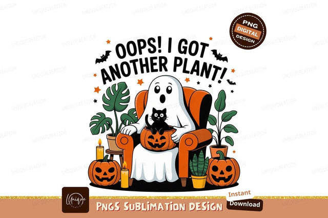 Ghost cat pumpkin plant Halloween image Sublimation Designangry 
