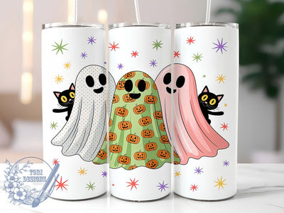 Ghost Cat Starry Glow 20oz Tumbler, Ghost Motif, Cat Accent, Starry Theme, Glow Effect, Halloween Charm, Skinny Tumbler, Sublimation PNG Sublimation ToriDesigns 