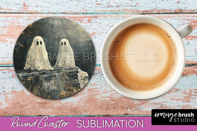 Ghost Coaster - Halloween Round Coaster Sublimation Design Sublimation OrangeBrushStudio 