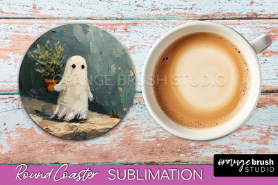 Ghost Coaster - Halloween Round Coaster Sublimation Design Sublimation OrangeBrushStudio 
