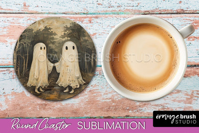 Ghost Coaster - Halloween Round Coaster Sublimation Design Sublimation OrangeBrushStudio 