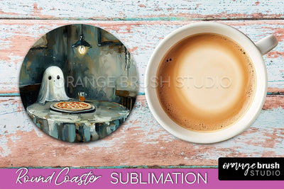 Ghost Coaster - Halloween Round Coaster Sublimation Design Sublimation OrangeBrushStudio 