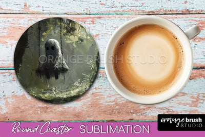 Ghost Coaster - Halloween Round Coaster Sublimation Design Sublimation OrangeBrushStudio 