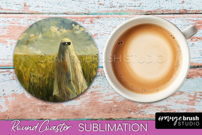 Ghost Coaster - Halloween Round Coaster Sublimation Design Sublimation OrangeBrushStudio 