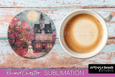 Ghost Coaster - Halloween Round Coaster Sublimation Design Sublimation OrangeBrushStudio 