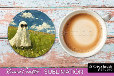 Ghost Coaster - Halloween Round Coaster Sublimation Design Sublimation OrangeBrushStudio 