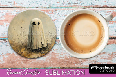 Ghost Coaster - Halloween Round Coaster Sublimation Design Sublimation OrangeBrushStudio 