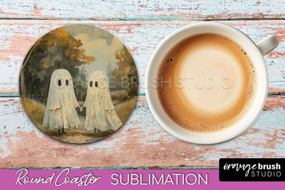 Ghost Coaster - Halloween Round Coaster Sublimation Design Sublimation OrangeBrushStudio 