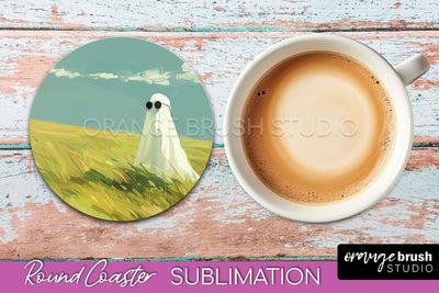 Ghost Coaster - Halloween Round Coaster Sublimation Design Sublimation OrangeBrushStudio 