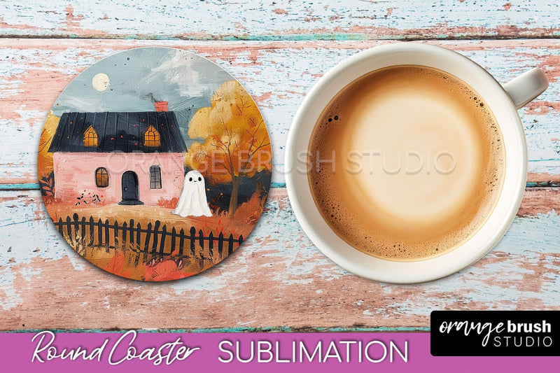 Ghost Coaster - Halloween Round Coaster Sublimation Design Sublimation OrangeBrushStudio 