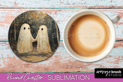 Ghost Coaster - Halloween Round Coaster Sublimation Design Sublimation OrangeBrushStudio 