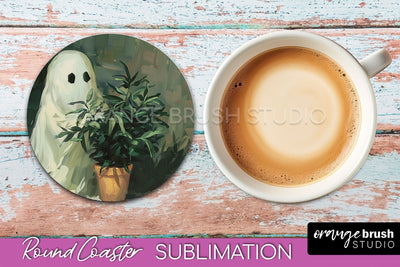 Ghost Coaster - Halloween Round Coaster Sublimation Design Sublimation OrangeBrushStudio 