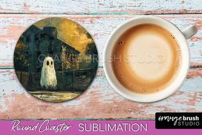 Ghost Coaster - Halloween Round Coaster Sublimation Design Sublimation OrangeBrushStudio 
