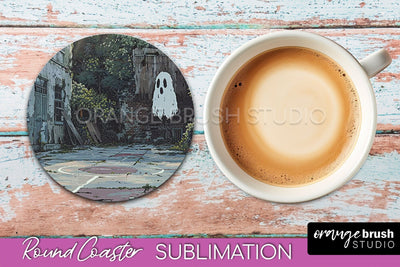 Ghost Coaster - Halloween Round Coaster Sublimation Design Sublimation OrangeBrushStudio 