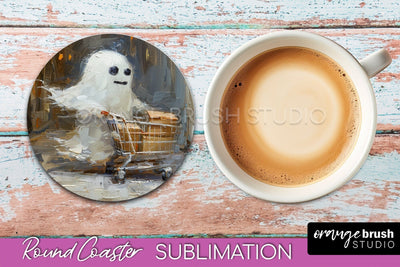 Ghost Coaster - Halloween Round Coaster Sublimation Design Sublimation OrangeBrushStudio 