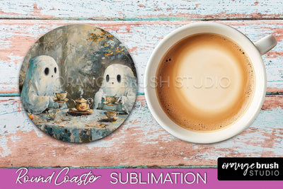 Ghost Coaster - Halloween Round Coaster Sublimation Design Sublimation OrangeBrushStudio 