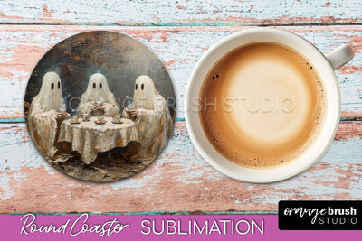 Ghost Coaster - Halloween Round Coaster Sublimation Design Sublimation OrangeBrushStudio 
