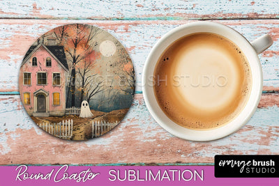 Ghost Coaster - Halloween Round Coaster Sublimation Design Sublimation OrangeBrushStudio 