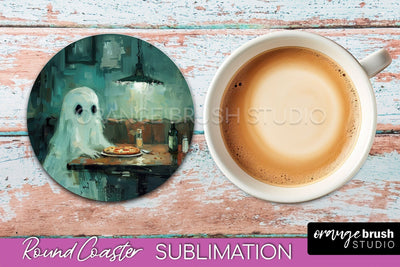 Ghost Coaster - Halloween Round Coaster Sublimation Design Sublimation OrangeBrushStudio 